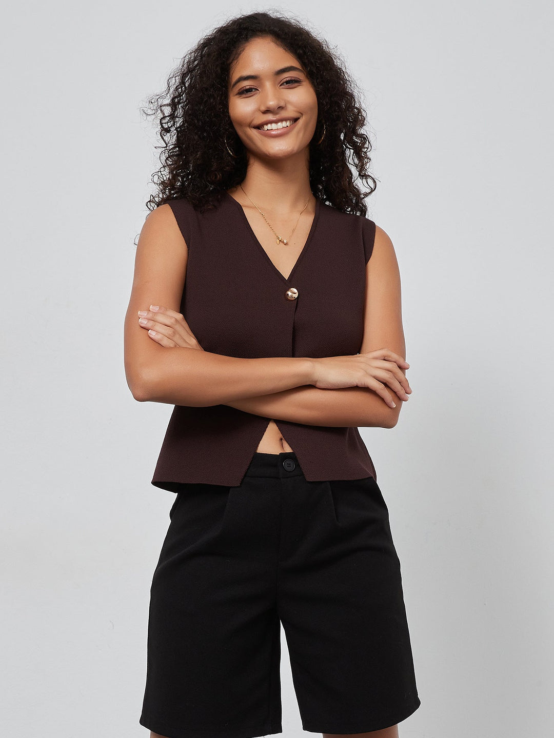ORSHI - Women’s Sleeveless Knit Vest with Gold Buttons