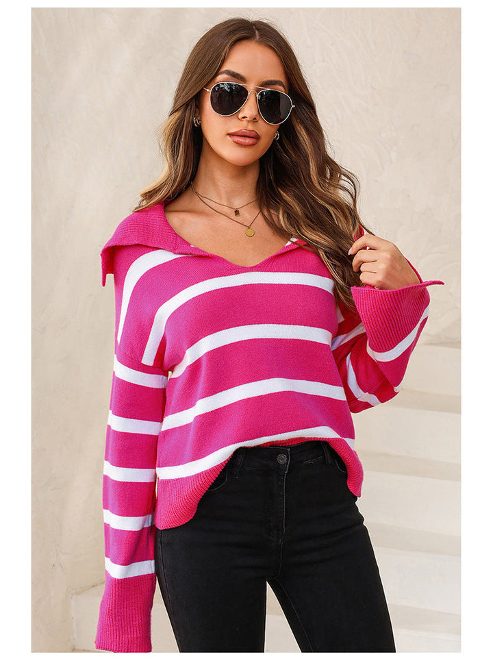 MILES – Striped V-Neck Knit Sweater