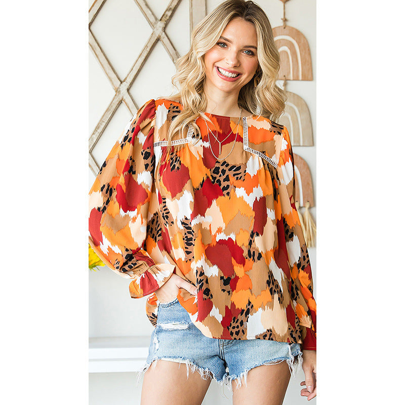 HAILE - Women's Abstract Balloon Sleeve Shirt