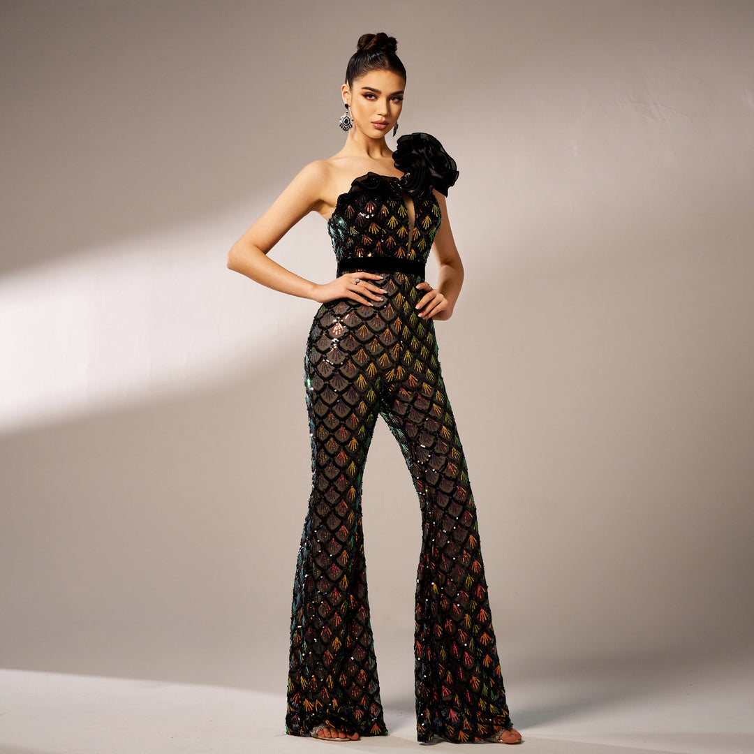 OPHELIA - Pailletten-Jumpsuit Mit One-Shoulder-Design