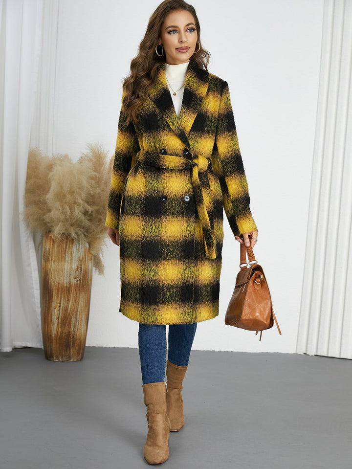 LAYLA - Women's Plaid Wool-Blend Belted Coat