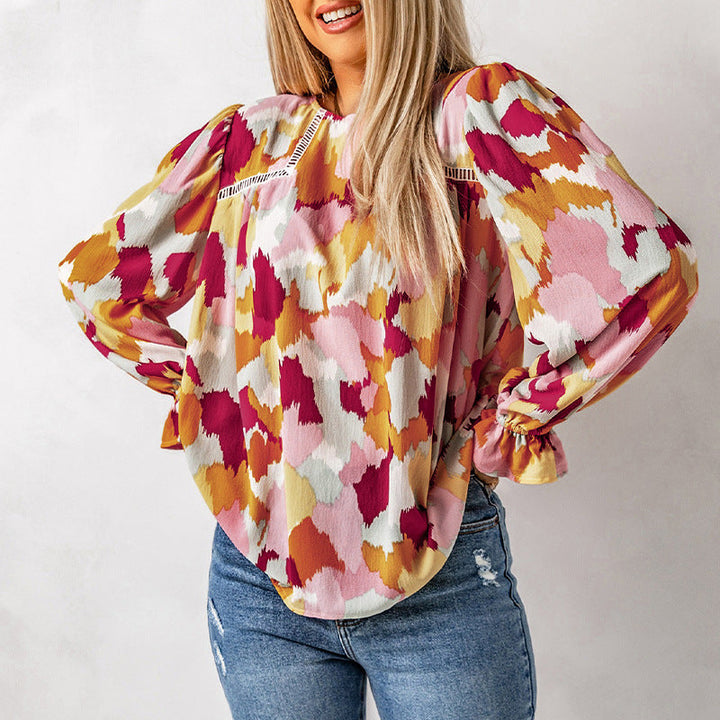 HAILE - Women's Abstract Balloon Sleeve Shirt