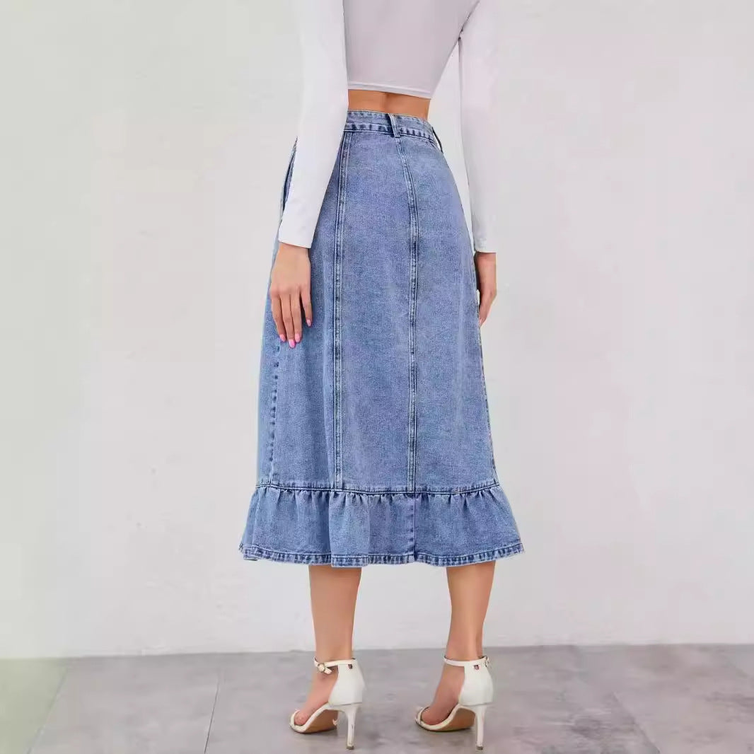 MIRAS – High-Waist Denim Skirt with Button Front
