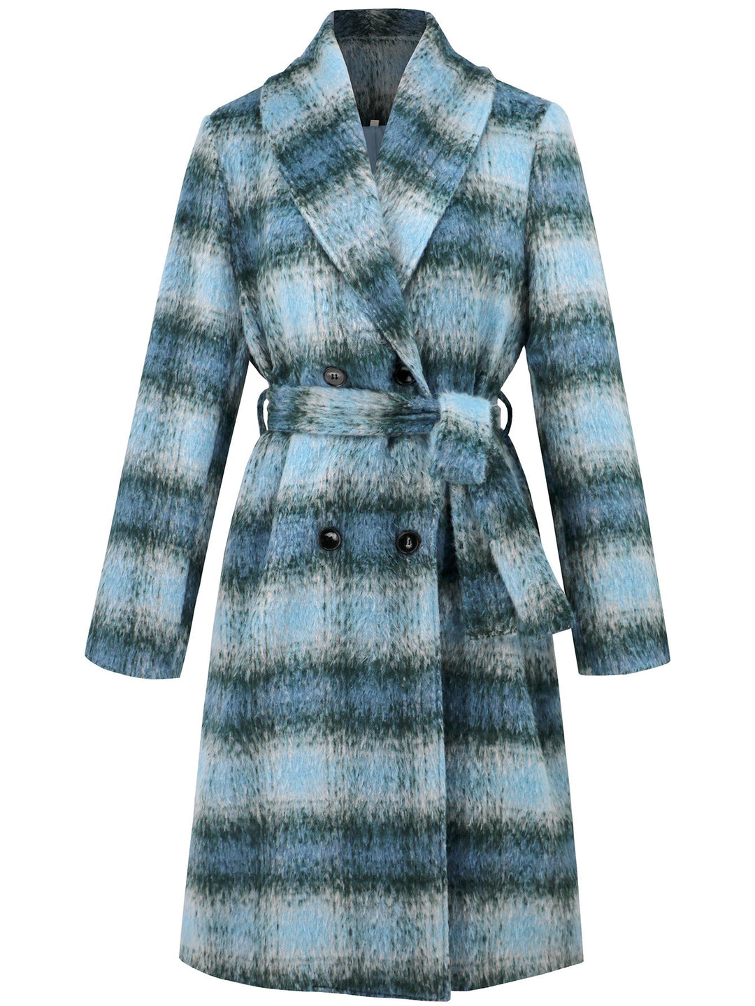 LAYLA - Women's Plaid Wool-Blend Belted Coat