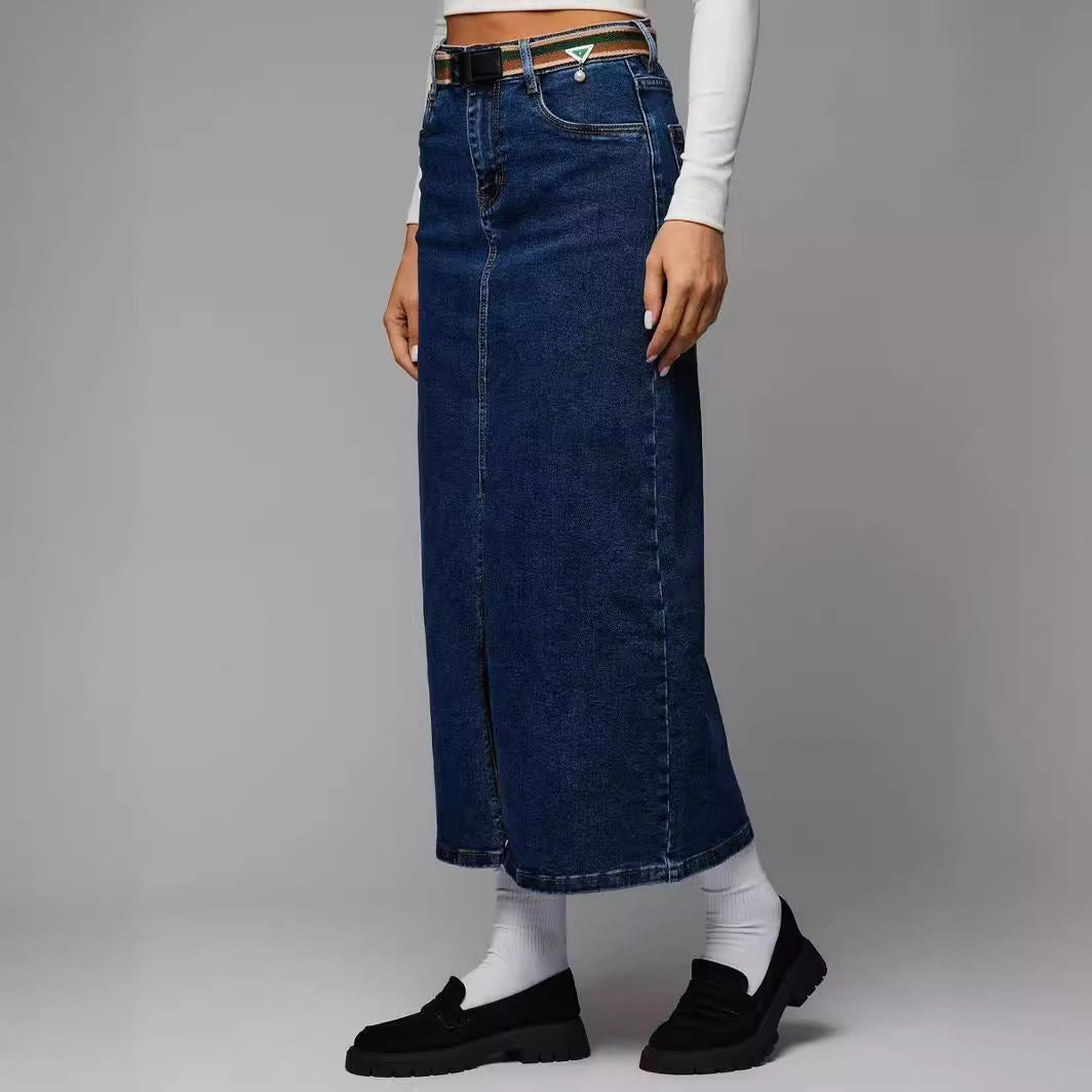 RENEE - High-Waist Split Denim Skirt
