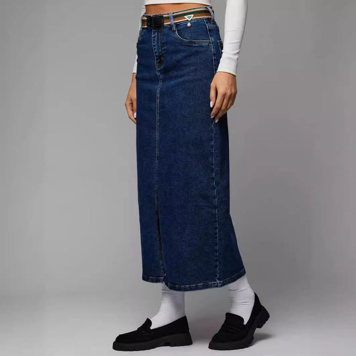RENEE - High-Waist Split Denim Skirt