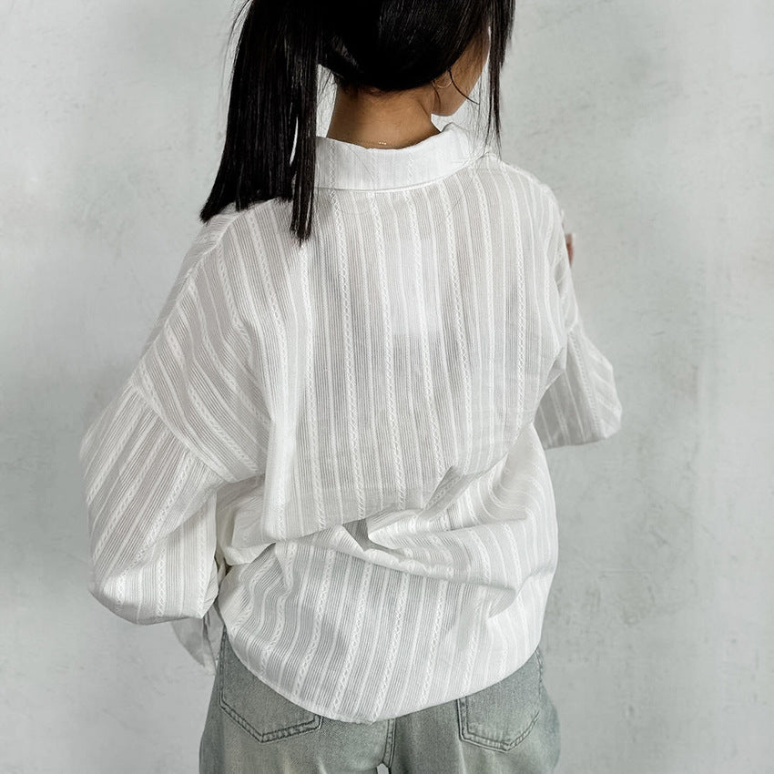 LIVU – Striped Button-Up Blouse