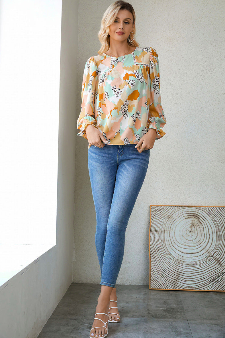 HAILE - Women's Abstract Balloon Sleeve Shirt