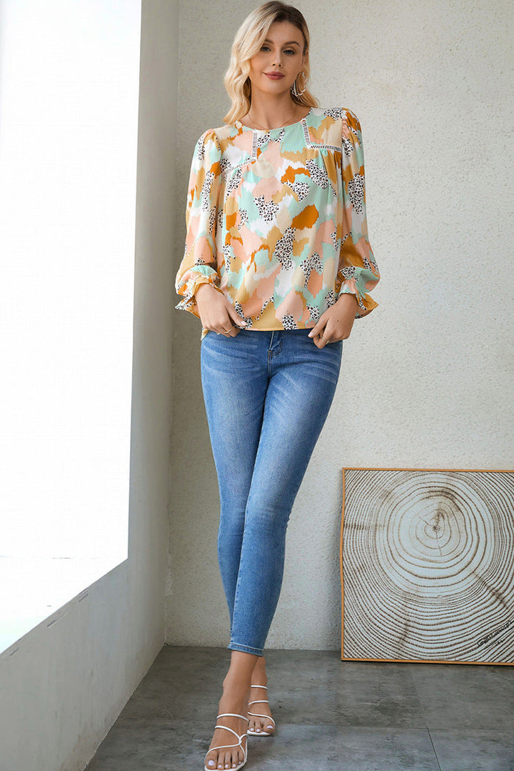 HAILE - Women's Abstract Balloon Sleeve Shirt