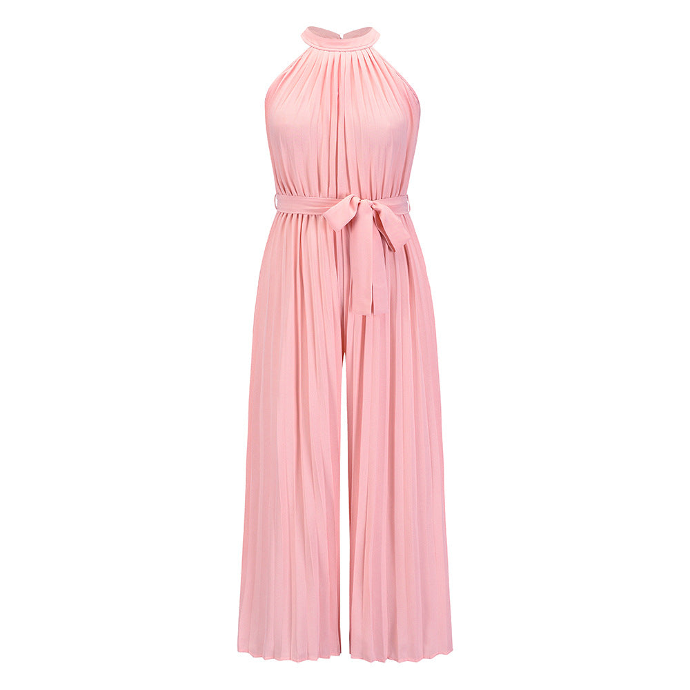 BELLA -  Women's Pleated Jumpsuit with Adjustable Belt