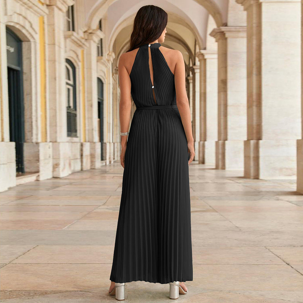 BELLA -  Women's Pleated Jumpsuit with Adjustable Belt