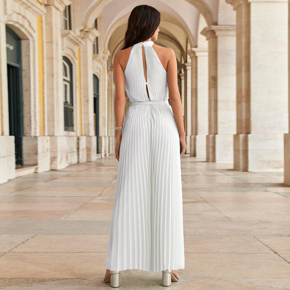 BELLA -  Women's Pleated Jumpsuit with Adjustable Belt