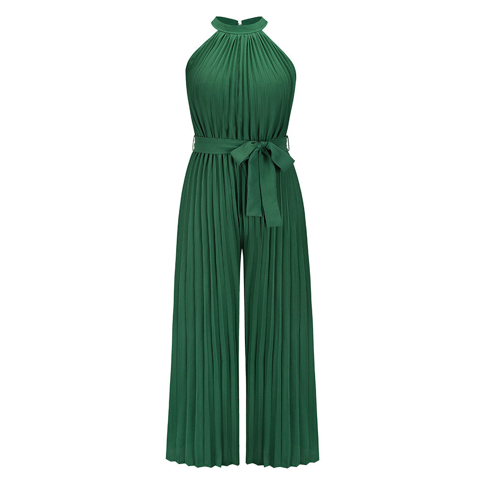 BELLA -  Women's Pleated Jumpsuit with Adjustable Belt