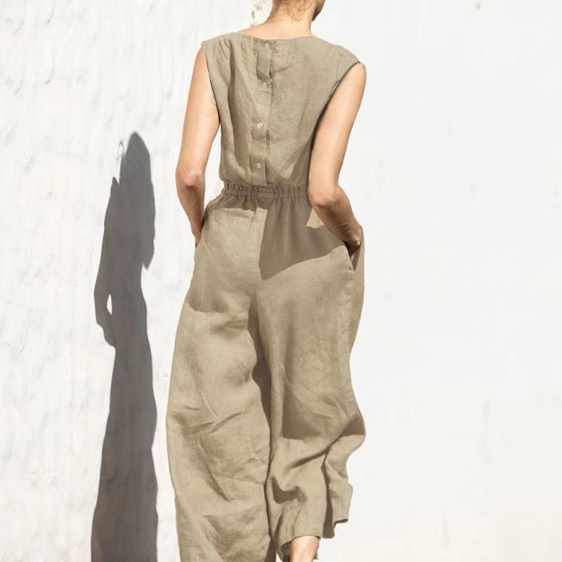 LYRA – Women’s Short Sleeve Linen Jumpsuit