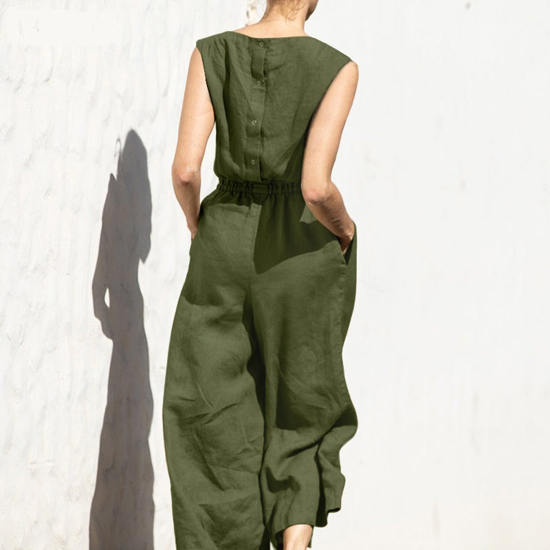 LYRA – Women’s Short Sleeve Linen Jumpsuit