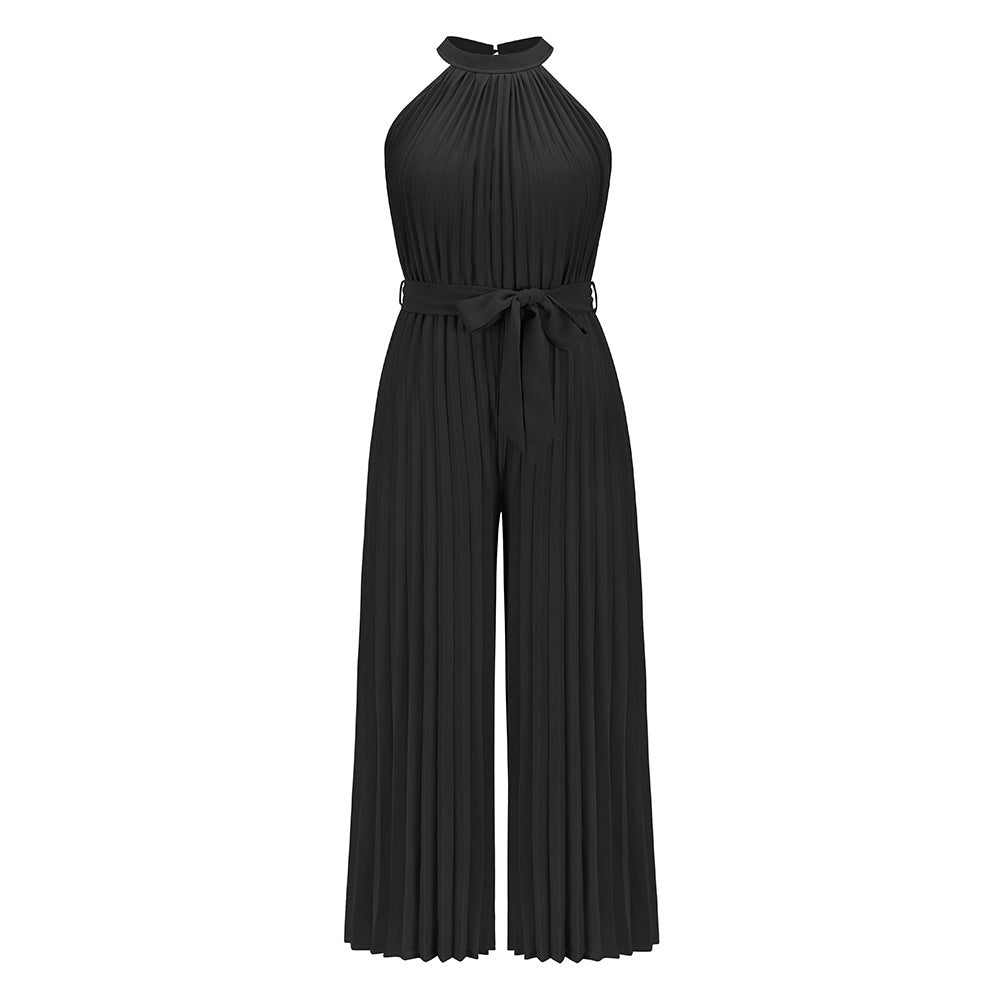 BELLA -  Women's Pleated Jumpsuit with Adjustable Belt