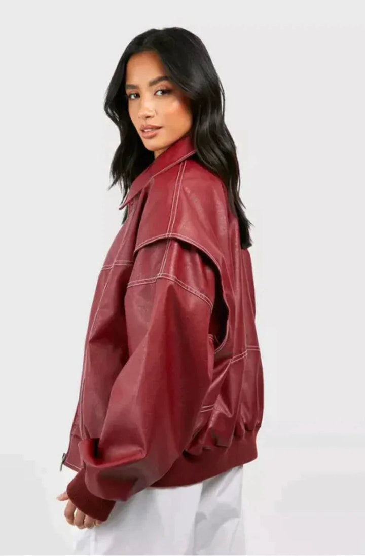 YUI - Oversized Vegan Leather Bomber Jacket