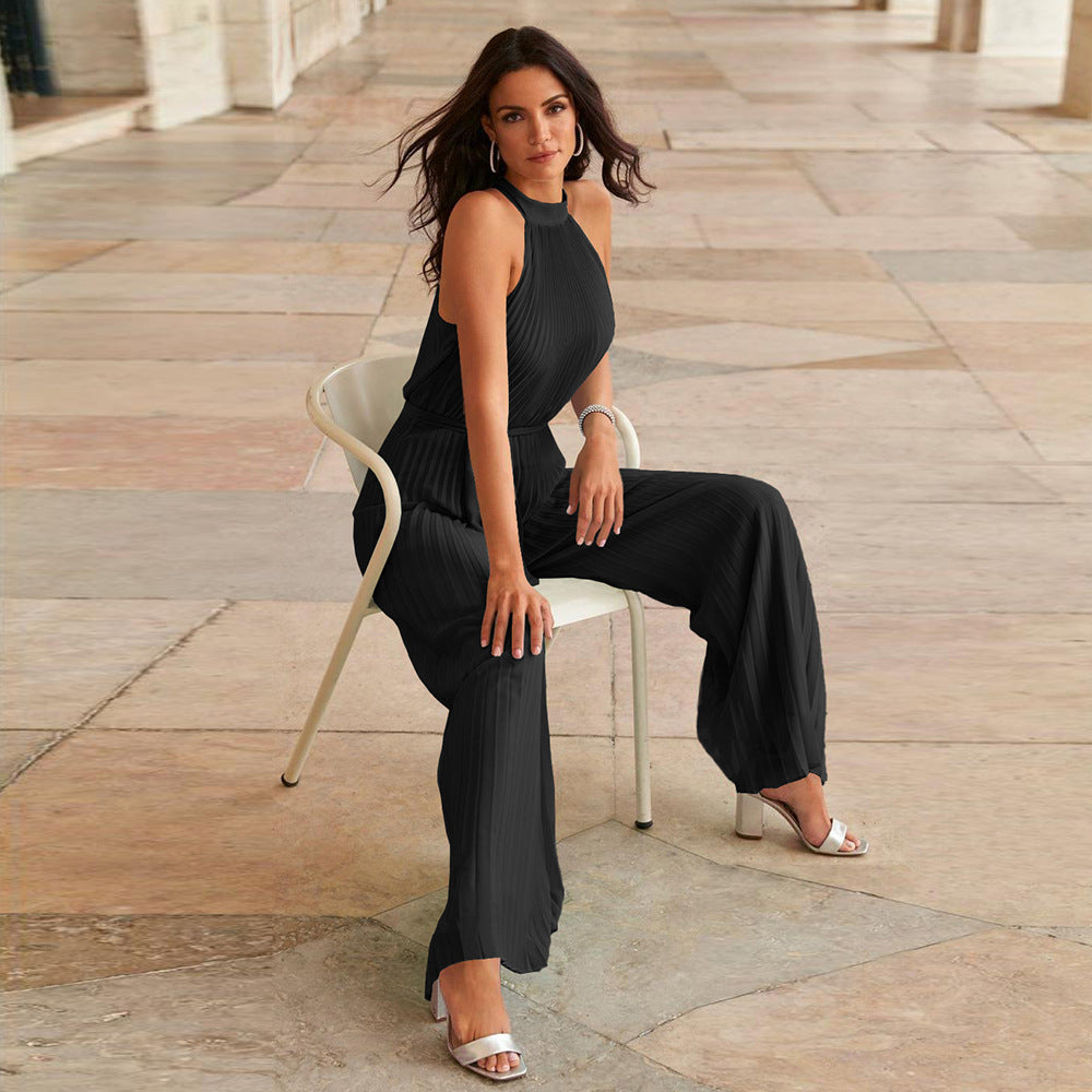 BELLA -  Women's Pleated Jumpsuit with Adjustable Belt