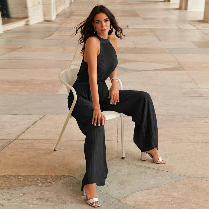 BELLA -  Women's Pleated Jumpsuit with Adjustable Belt