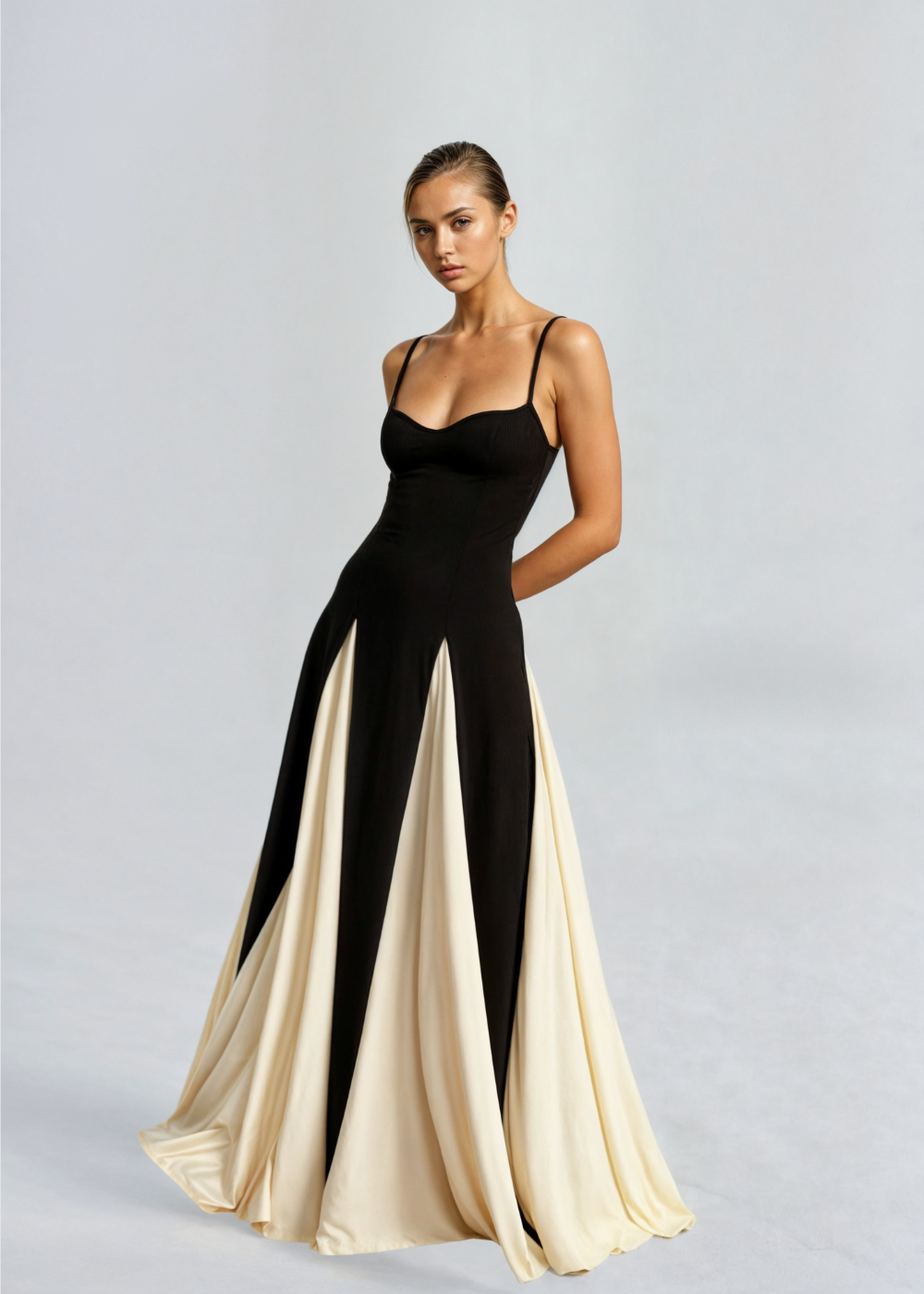 ARIANE – Contrast Flow Maxi Dress