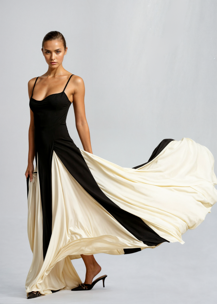 ARIANE – Contrast Flow Maxi Dress
