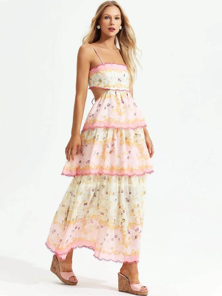 DIEN - Floral Tiered Backless Maxi Dress