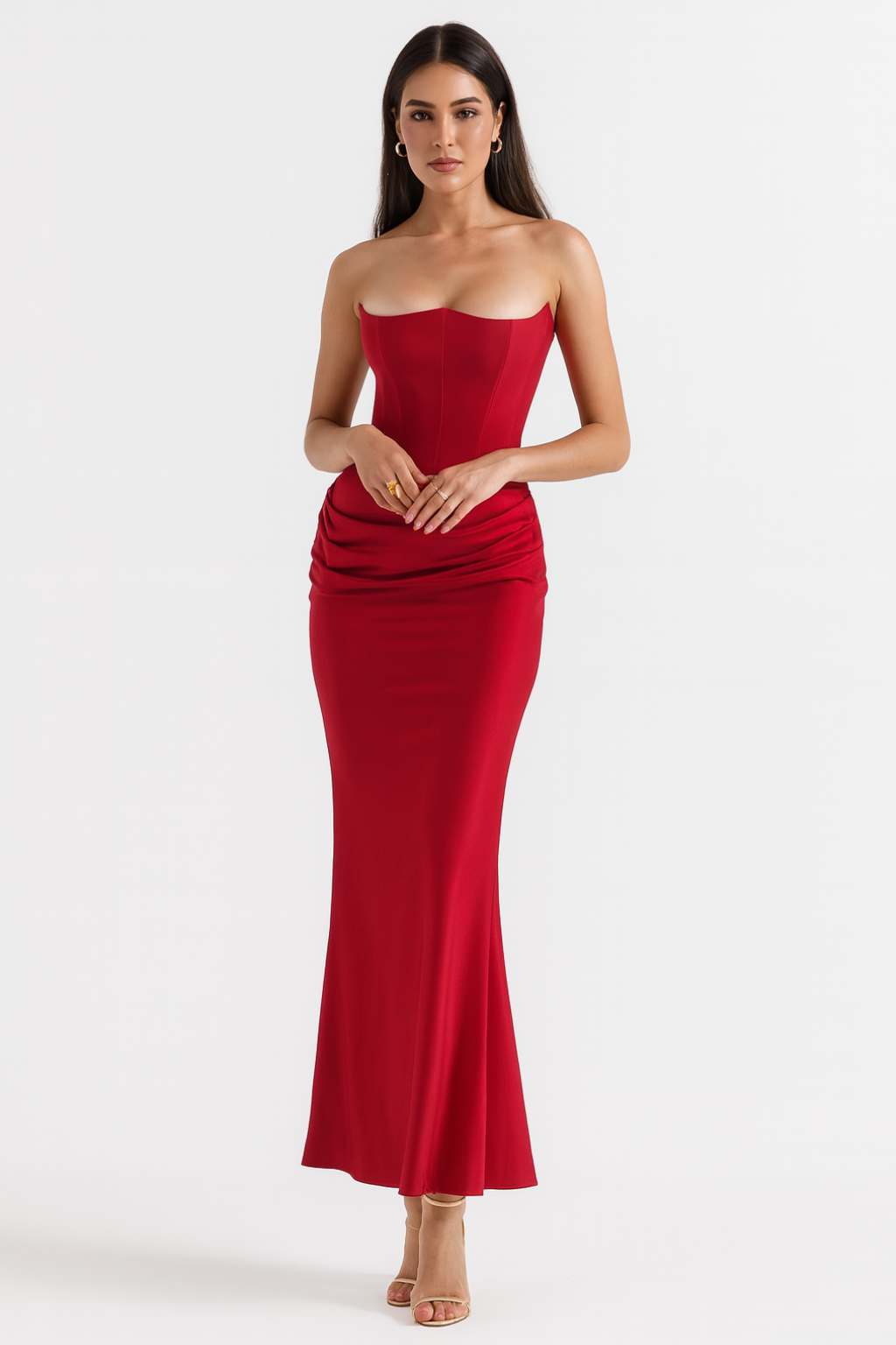 ELLORIA – Strapless Corset Maxi Dress