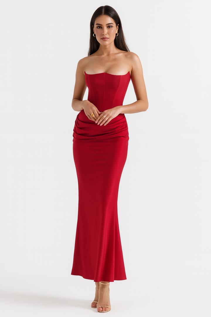 ELLORIA – Strapless Corset Maxi Dress