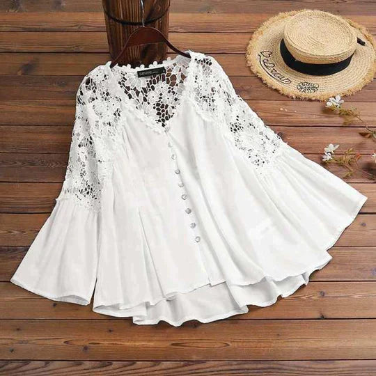 SIEMNA – Women's Lace Blouse with Sheer Floral Detail
