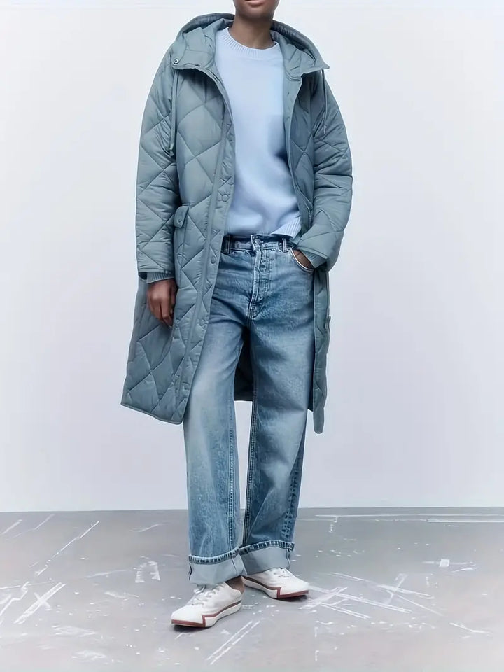 ELIN – Light Blue Hooded Longline Puffer Coat