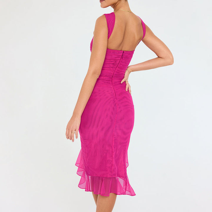 VINT – Split Midi Dress With Ruffles
