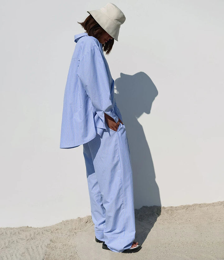 FRSH - Striped Cotton Co-ord Set in Sky Blue