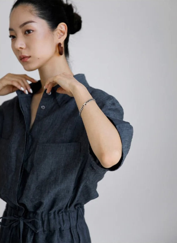 SCARLETT - Charcoal Linen Jumpsuit with Drawstring Waist