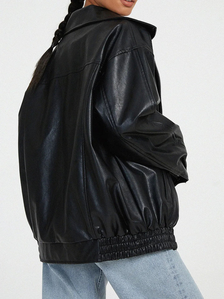 YUNEY – Oversized Vegan Leather Bomber Jacket