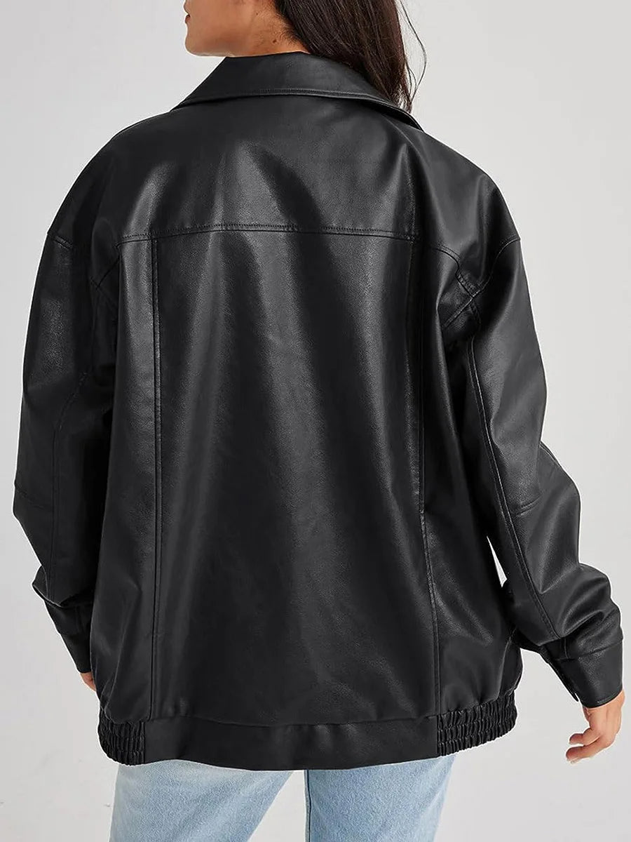 YUNEY – Oversized Vegan Leather Bomber Jacket