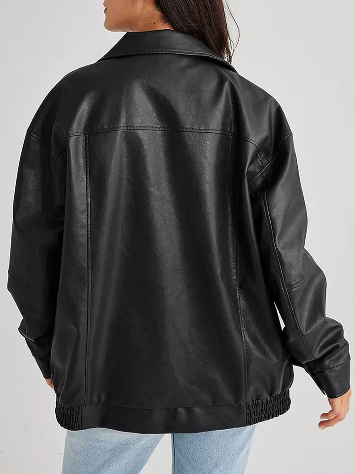 YUNEY – Oversized Vegan Leather Bomber Jacket