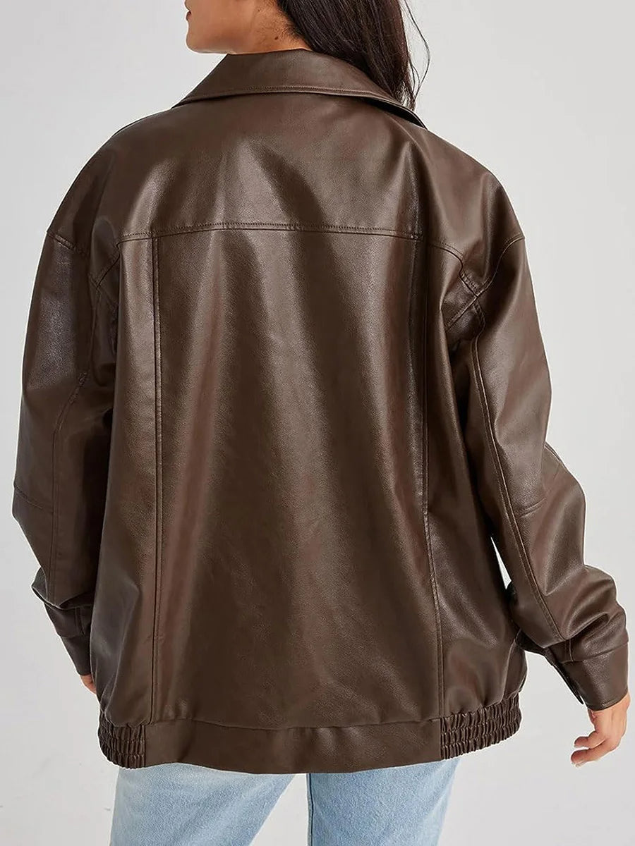 YUNEY – Oversized Vegan Leather Bomber Jacket