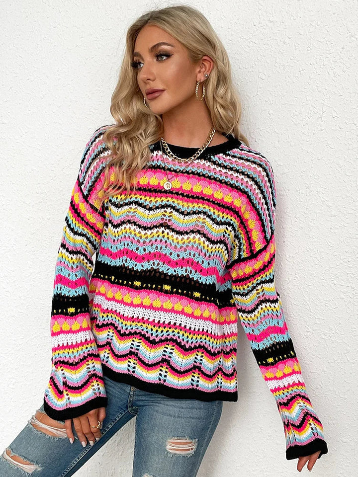 ITZIAR -  Women's Colourful Crochet Knit Sweater