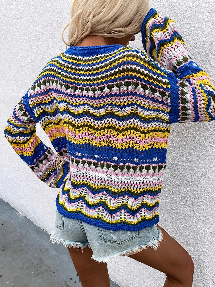 ITZIAR -  Women's Colourful Crochet Knit Sweater