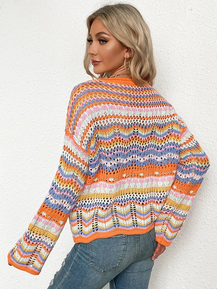 ITZIAR -  Women's Colourful Crochet Knit Sweater