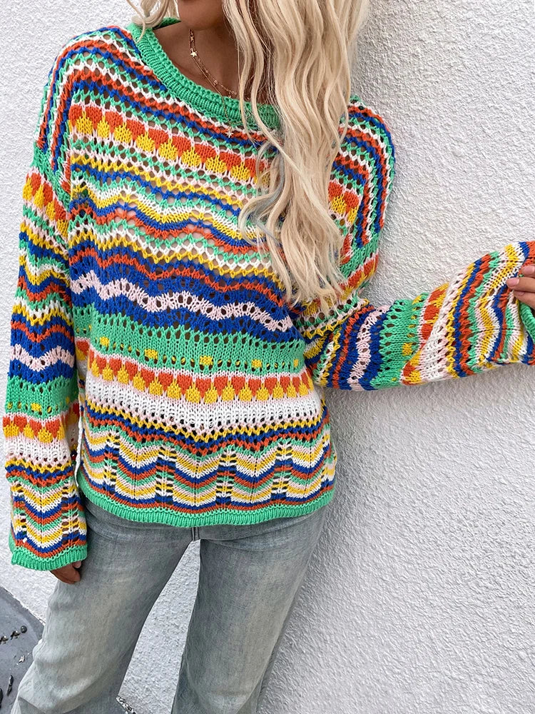 ITZIAR -  Women's Colourful Crochet Knit Sweater