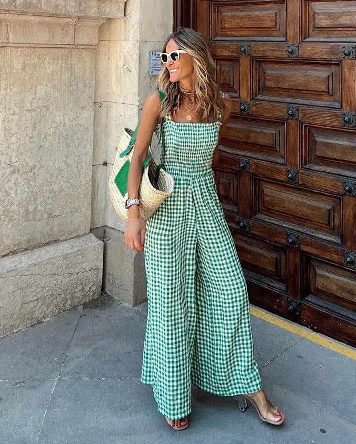 THEA – Green Gingham Wide-Leg Jumpsuit