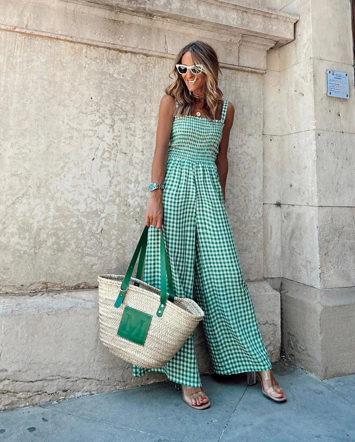 THEA – Green Gingham Wide-Leg Jumpsuit