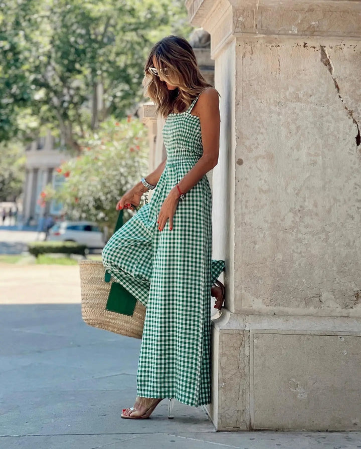 THEA – Green Gingham Wide-Leg Jumpsuit