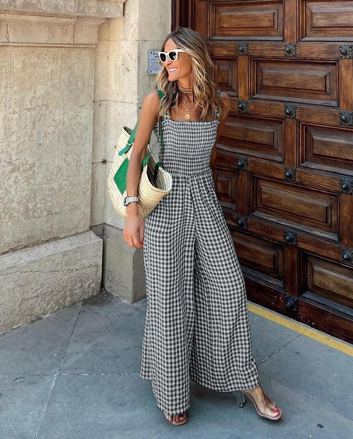 THEA – Green Gingham Wide-Leg Jumpsuit
