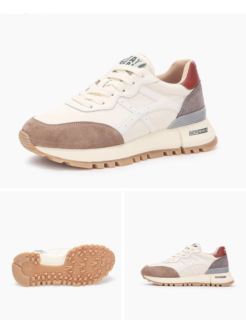 MAE - Women's Retro Leather Apricot Sneakers