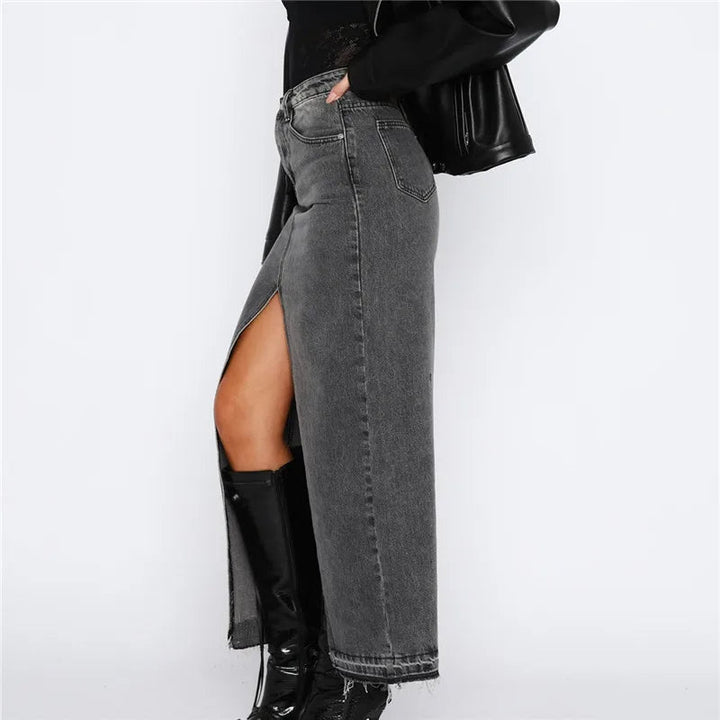 PAZAS – Denim Maxi Skirt with Front Slit