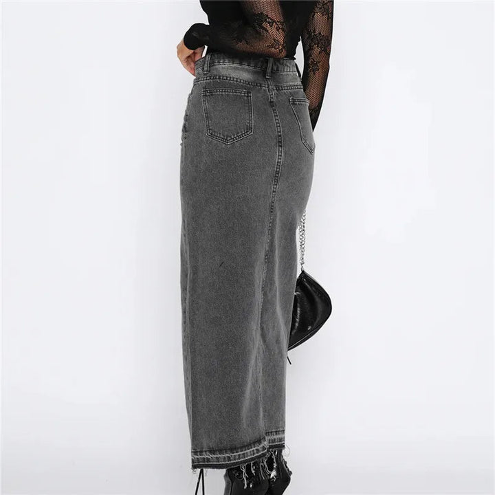 PAZAS – Denim Maxi Skirt with Front Slit