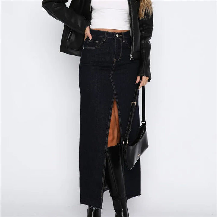 PAZAS – Denim Maxi Skirt with Front Slit