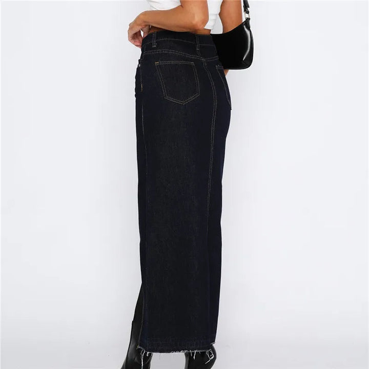 PAZAS – Denim Maxi Skirt with Front Slit